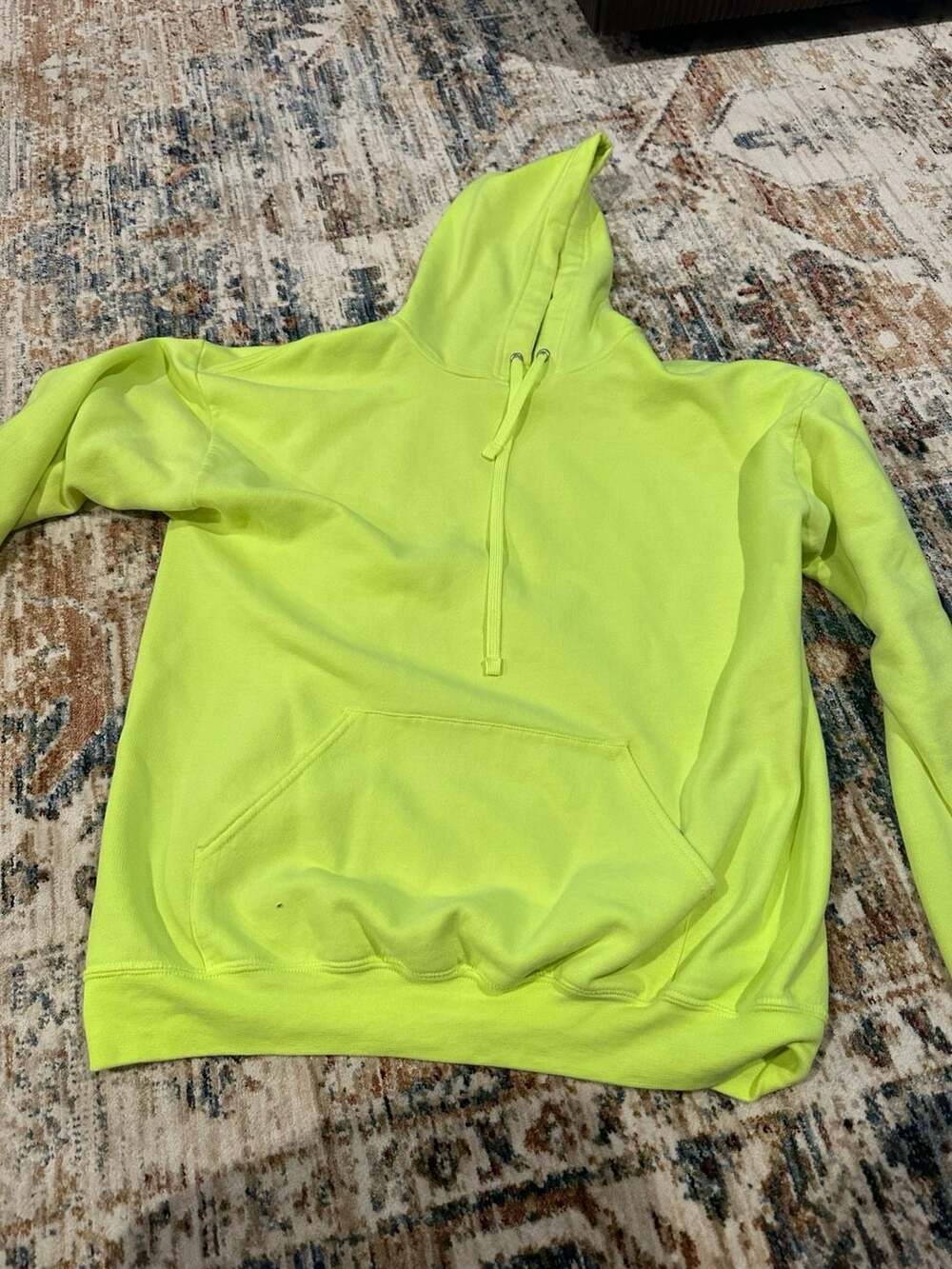 Men's Green Neon Hoodie Pullover Sweatshirt Size L (42-44)